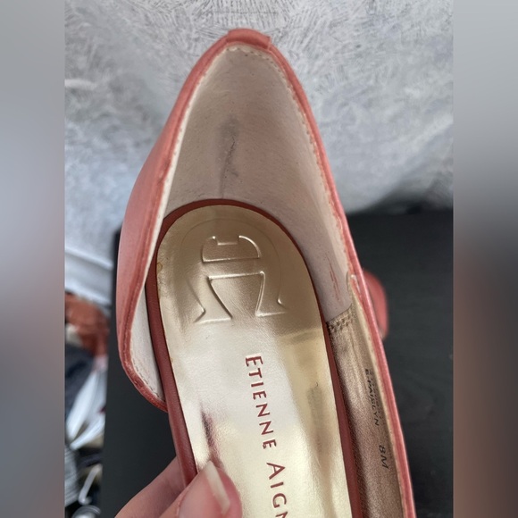 Etienne Aigner Coral Peep Toe Wedge Heels with Floral Accent | 8 - Picture 10 of 12